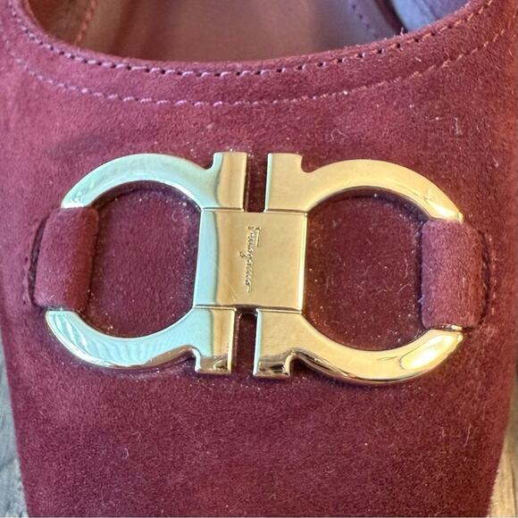 Salvatore Ferragamo Women’s Comiso Suede Leather Pump Chunky Heel Burgundy Sz 8 - Picture 5 of 13